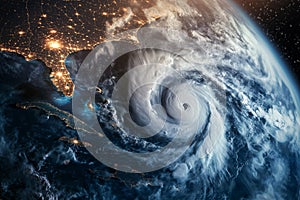 satellite image of a hurricane on earth, tropical cyclone, tornado, over ocean