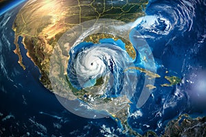 satellite image of a hurricane on earth, tropical cyclone, tornado, over ocean