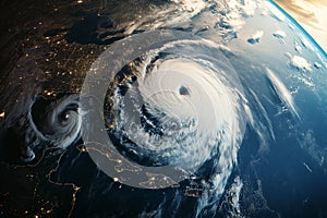 satellite image of a hurricane on earth, tropical cyclone, tornado, over ocean