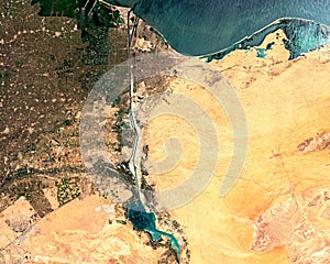 Satellite image of Suez Canal in Egypt photo