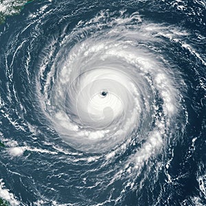 A satellite image of a powerful cyclone over the Atlantic Ocean. The storm features a