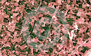 Satellite image where crops are seen over the sonora desert, mexico. photo