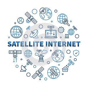 Satellite Internet vector concept line round banner - Technology blue illustration