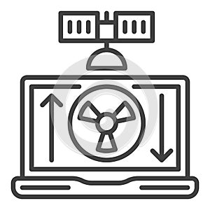 Satellite and Laptop with Radiation symbol on screen vector thin line icon or symbol