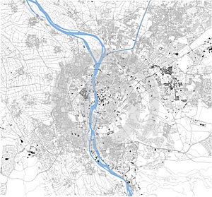 Satellite map of Cairo, it is the capital of Egypt. Map of streets and buildings of the town center.