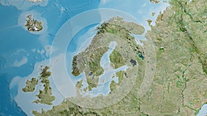 Globe centered on Sweden neighborhood. Satellite map