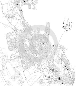 Satellite map of Dammam, Saudi Arabia. Map of streets and buildings of the town center photo