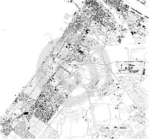 Satellite map of Dubai, United Arab Emirates, city streets.