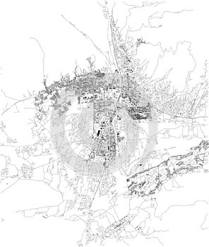 Satellite map of Dushanbe, it is the capital and largest city of Tajikistan