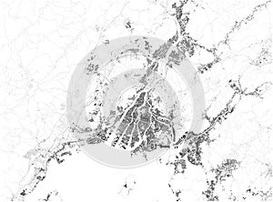 Satellite map of Hiroshima, it is the capital of Hiroshima Prefecture, Japan. Map of streets and buildings of the town center