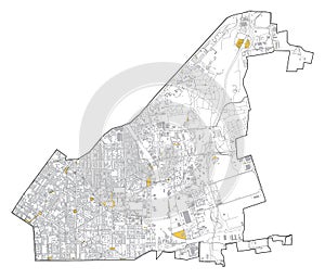 Satellite map of Milan, streets and building of area number 3, municipalities number three. Italy