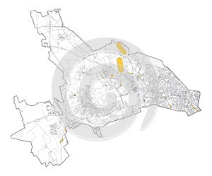 Satellite map of Milan, streets and building of area number 7, municipalities number seven. Italy