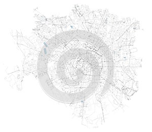 Satellite map of Milan, zones and municipalities. Streets. Lombardy. Italy