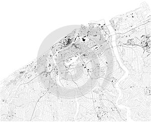 Satellite map of Niigata, Japan. Map of streets and buildings of the town center.