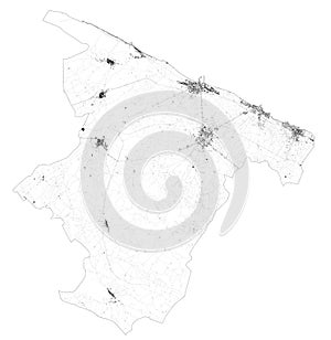 Satellite map of Province of Barletta-Andria-Trani towns and roads, buildings and connecting roads. Puglia region, Italy