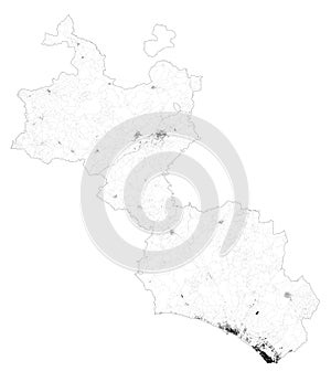 Satellite map of Province of Caltanissetta towns and roads, buildings and connecting roads. Sicily region, Italy. Sicilia.