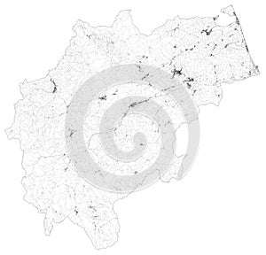 Satellite map of Province of Macerata, towns and roads, buildings and connecting roads of surrounding areas. Marche region, Italy