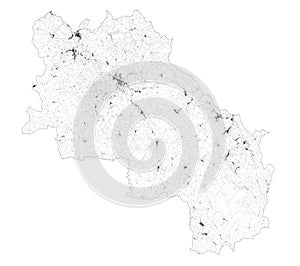 Satellite map of province of Siena, towns and roads, buildings and connecting roads of surrounding areas. Tuscany, Italy