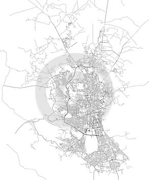 Satellite map of Sanaâ€™a, Yemen, city streets. Middle east