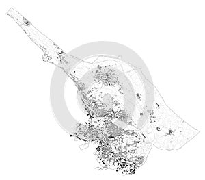 Satellite map Trieste, towns and roads, buildings and connecting roads of surrounding areas. Friuli-Venezia Giulia, Italy.