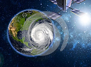 satellite observing the development of a tropical hurricane approaching the US. Elements of this image are furnished by NASA.