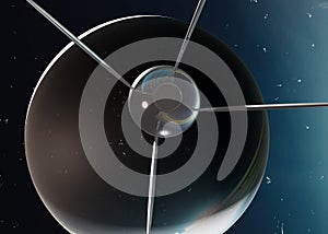 Satellite one near the black hole in outer space. 3D rendered illustration