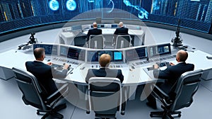 Satellite Operations Control Room with Military Strategists.