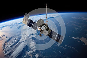 satellite, orbiting the earth and sending out signals for communication and navigation
