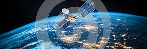 Satellite Orbiting Earth Technology and Innovation Satellite in Earth orbit showcasing global communication technological