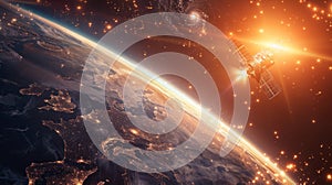 Satellite Orbiting a Glowing Earth.AI generated image