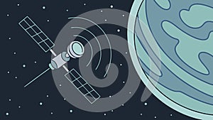 Satellite Orbiting a Planet in Space Vector, vector design Generative AI