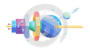 Satellite orbiting planet, symbolizing space tech or communication. vector design Generative AI