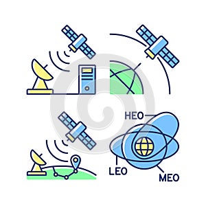 Satellite radionavigation green, blue RGB color icons set