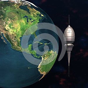 Satellite sputnik orbiting 3d earth
