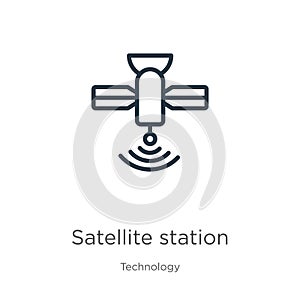 Satellite station icon. Thin linear satellite station outline icon isolated on white background from technology collection. Line