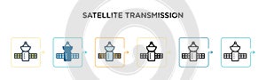 Satellite transmission vector icon in 6 different modern styles. Black, two colored satellite transmission icons designed in