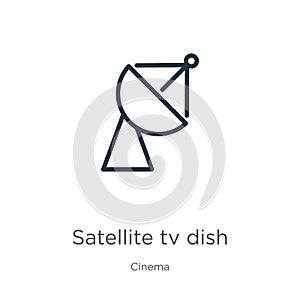 Satellite tv dish icon. Thin linear satellite tv dish outline icon isolated on white background from cinema collection. Line