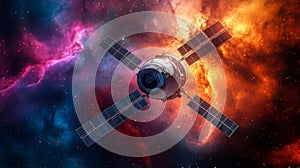 Satellite in Vibrant Nebula Space