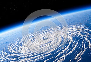 Satellite view of the eye of the storm, tropical storm. Formation of hurricanes. Atmospheric pressure. Meteorology