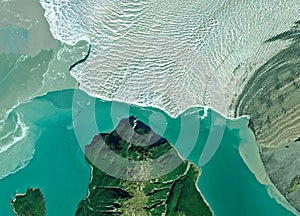 Satellite view of a glacier, Alaska. Usa. Ice melting. Climate change
