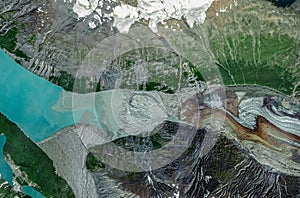 Satellite view of a glacier, Alaska. Usa. Ice melting. Climate change