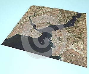 Satellite view of Istanbul, Turkey, map, section 3d