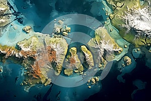 Satellite view of land and sea continent border geological world map Generative AI