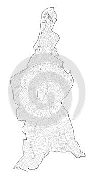 Satellite view of the London boroughs, map and streets of Lambeth borough. England