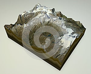 Satellite view of Mountain Matterhorn in Switzerland, Cervino, Italy