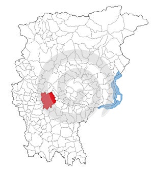 Satellite view of the Municipalities of Bergamo. Map. Lombardy, Italy.