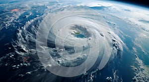 Satellite view. Super typhoon over the ocean. The eye of the hurricane.Generative AI