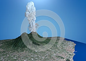 Satellite view of the volcano Vesuvius eruption