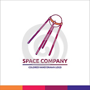 Satellite white, pink and orange univerce vector cartoon illustration space cosmos logo