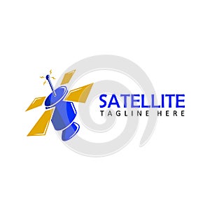 Satellite and world logo template design vector communication system logotype in isolated background
